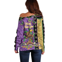 Voodoo Doll Mardi Gras Off Shoulder Sweater Throw Me Something Mister Glitter Effect