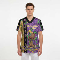 Voodoo Doll Mardi Gras Scrub Top Throw Me Something Mister Glitter Effect