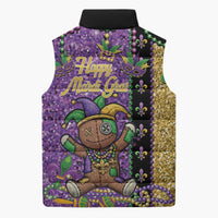 Voodoo Doll Mardi Gras Sleeveless Puffer Jacket Throw Me Something Mister Glitter Effect