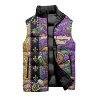 Voodoo Doll Mardi Gras Sleeveless Puffer Jacket Throw Me Something Mister Glitter Effect