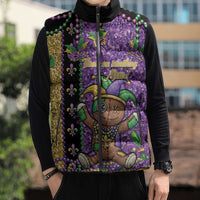 Voodoo Doll Mardi Gras Sleeveless Puffer Jacket Throw Me Something Mister Glitter Effect