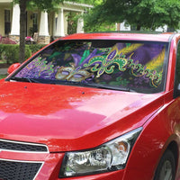 Fleur De Lis Mardi Gras Mask Auto Sun Shade 504 NOLA Carnival Feathers Glitter Effect
