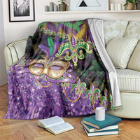 Fleur De Lis Mardi Gras Mask Blanket 504 NOLA Carnival Feathers Glitter Effect