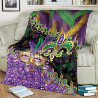 Fleur De Lis Mardi Gras Mask Blanket 504 NOLA Carnival Feathers Glitter Effect