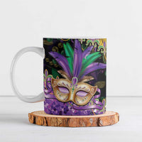 Fleur De Lis Mardi Gras Mask Ceramic Mug 504 NOLA Carnival Feathers Glitter Effect
