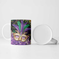 Fleur De Lis Mardi Gras Mask Ceramic Mug 504 NOLA Carnival Feathers Glitter Effect