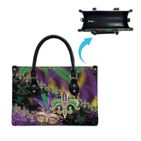 Fleur De Lis Mardi Gras Mask Leather Bag 504 NOLA Carnival Feathers Glitter Effect