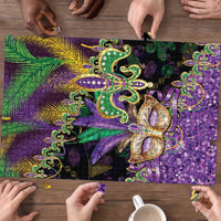 Fleur De Lis Mardi Gras Mask Puzzle 504 NOLA Carnival Feathers Glitter Effect