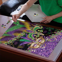 Fleur De Lis Mardi Gras Mask Puzzle 504 NOLA Carnival Feathers Glitter Effect
