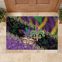 Fleur De Lis Mardi Gras Mask Rubber Doormat 504 NOLA Carnival Feathers Glitter Effect