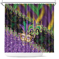 Fleur De Lis Mardi Gras Mask Shower Curtain 504 NOLA Carnival Feathers Glitter Effect