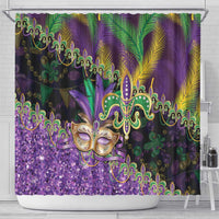 Fleur De Lis Mardi Gras Mask Shower Curtain 504 NOLA Carnival Feathers Glitter Effect