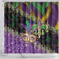 Fleur De Lis Mardi Gras Mask Shower Curtain 504 NOLA Carnival Feathers Glitter Effect