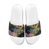 Fleur De Lis Mardi Gras Mask Slide Sandals 504 NOLA Carnival Feathers Glitter Effect