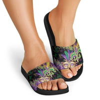 Fleur De Lis Mardi Gras Mask Slide Sandals 504 NOLA Carnival Feathers Glitter Effect
