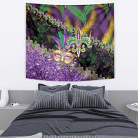 Fleur De Lis Mardi Gras Mask Tapestry 504 NOLA Carnival Feathers Glitter Effect