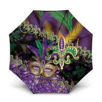 Fleur De Lis Mardi Gras Mask Umbrella 504 NOLA Carnival Feathers Glitter Effect
