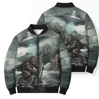 Bigfoot Loch Ness Monster UFO Believe Personalized Bomber Puffer Jacket World Cryptids Gothic Style