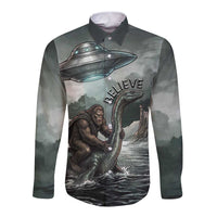 Bigfoot Loch Ness Monster UFO Believe Personalized Long Sleeve Button Shirt World Cryptids Gothic Style