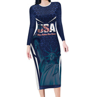 United States 2026 Soccer Custom Long Sleeve Bodycon Dress Go USA One Nation One Team