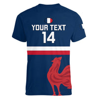 Personalised France Rugby Women V Neck T Shirt 2023 Allez Les Bleus World Cup - Wonder Print Shop