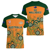 Australia Rugby Women V Neck T Shirt 2023 Go Wallabies Aboriginal World Cup - Wonder Print Shop