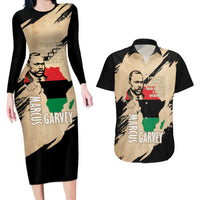 Marcus Garvey Day Couples Matching Long Sleeve Bodycon Dress and Hawaiian Shirt UNIA Flag Mix African Map - Wonder Print Shop