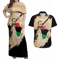 Marcus Garvey Day Couples Matching Off Shoulder Maxi Dress and Hawaiian Shirt UNIA Flag Mix African Map - Wonder Print Shop
