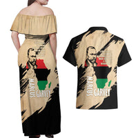 Marcus Garvey Day Couples Matching Off Shoulder Maxi Dress and Hawaiian Shirt UNIA Flag Mix African Map - Wonder Print Shop