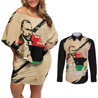 Marcus Garvey Day Couples Matching Off Shoulder Short Dress and Long Sleeve Button Shirt UNIA Flag Mix African Map - Wonder Print Shop