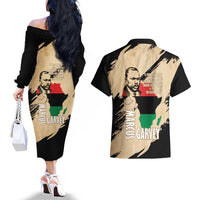 Marcus Garvey Day Couples Matching Off The Shoulder Long Sleeve Dress and Hawaiian Shirt UNIA Flag Mix African Map - Wonder Print Shop