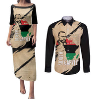 Marcus Garvey Day Couples Matching Puletasi and Long Sleeve Button Shirt UNIA Flag Mix African Map - Wonder Print Shop