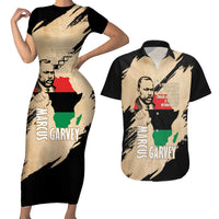 Marcus Garvey Day Couples Matching Short Sleeve Bodycon Dress and Hawaiian Shirt UNIA Flag Mix African Map - Wonder Print Shop