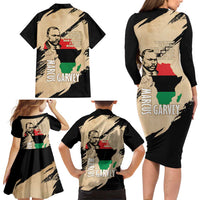 Marcus Garvey Day Family Matching Long Sleeve Bodycon Dress and Hawaiian Shirt UNIA Flag Mix African Map - Wonder Print Shop