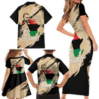 Marcus Garvey Day Family Matching Short Sleeve Bodycon Dress and Hawaiian Shirt UNIA Flag Mix African Map - Wonder Print Shop