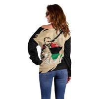Marcus Garvey Day Off Shoulder Sweater UNIA Flag Mix African Map - Wonder Print Shop