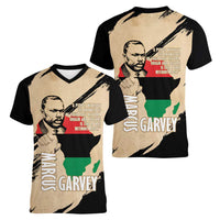 Marcus Garvey Day Women V-Neck T-Shirt UNIA Flag Mix African Map - Wonder Print Shop