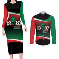 Marcus Garvey 1887 Couples Matching Long Sleeve Bodycon Dress and Long Sleeve Button Shirt African Map Curves Style - Wonder Print Shop