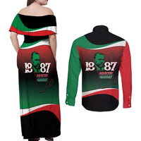 Marcus Garvey 1887 Couples Matching Off Shoulder Maxi Dress and Long Sleeve Button Shirt African Map Curves Style - Wonder Print Shop
