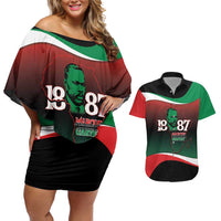 Marcus Garvey 1887 Couples Matching Off Shoulder Short Dress and Hawaiian Shirt African Map Curves Style - Wonder Print Shop