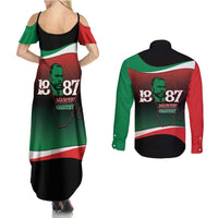 Marcus Garvey 1887 Couples Matching Summer Maxi Dress and Long Sleeve Button Shirt African Map Curves Style - Wonder Print Shop