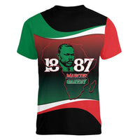 Marcus Garvey 1887 Women V-Neck T-Shirt African Map Curves Style - Wonder Print Shop
