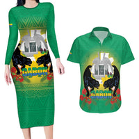 Gabon Independence Day Couples Matching Long Sleeve Bodycon Dress and Hawaiian Shirt Memorial Leon Mba Monument - Wonder Print Shop