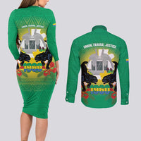 Gabon Independence Day Couples Matching Long Sleeve Bodycon Dress and Long Sleeve Button Shirt Memorial Leon Mba Monument - Wonder Print Shop