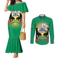 Gabon Independence Day Couples Matching Mermaid Dress and Long Sleeve Button Shirt Memorial Leon Mba Monument - Wonder Print Shop