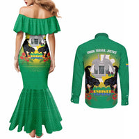 Gabon Independence Day Couples Matching Mermaid Dress and Long Sleeve Button Shirt Memorial Leon Mba Monument - Wonder Print Shop