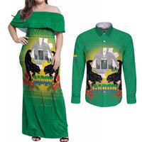 Gabon Independence Day Couples Matching Off Shoulder Maxi Dress and Long Sleeve Button Shirt Memorial Leon Mba Monument - Wonder Print Shop