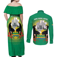 Gabon Independence Day Couples Matching Off Shoulder Maxi Dress and Long Sleeve Button Shirt Memorial Leon Mba Monument - Wonder Print Shop