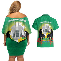 Gabon Independence Day Couples Matching Off Shoulder Short Dress and Hawaiian Shirt Memorial Leon Mba Monument - Wonder Print Shop