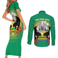 Gabon Independence Day Couples Matching Short Sleeve Bodycon Dress and Long Sleeve Button Shirt Memorial Leon Mba Monument - Wonder Print Shop